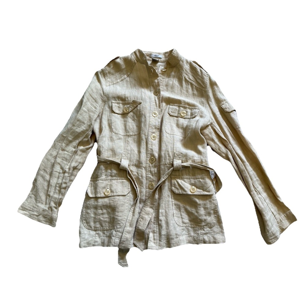 Edward 100% Linen Blouse Long Sleeve Button Down Beige Size Medium